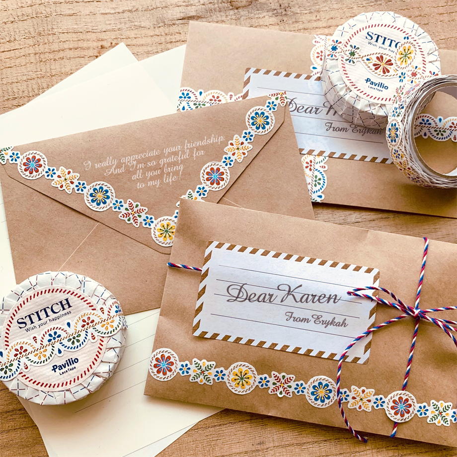 「STITCH」エンボス加工で刺繍の質感を表現したテープ。ぬくもり感ある紙モノと相性バツグンです。