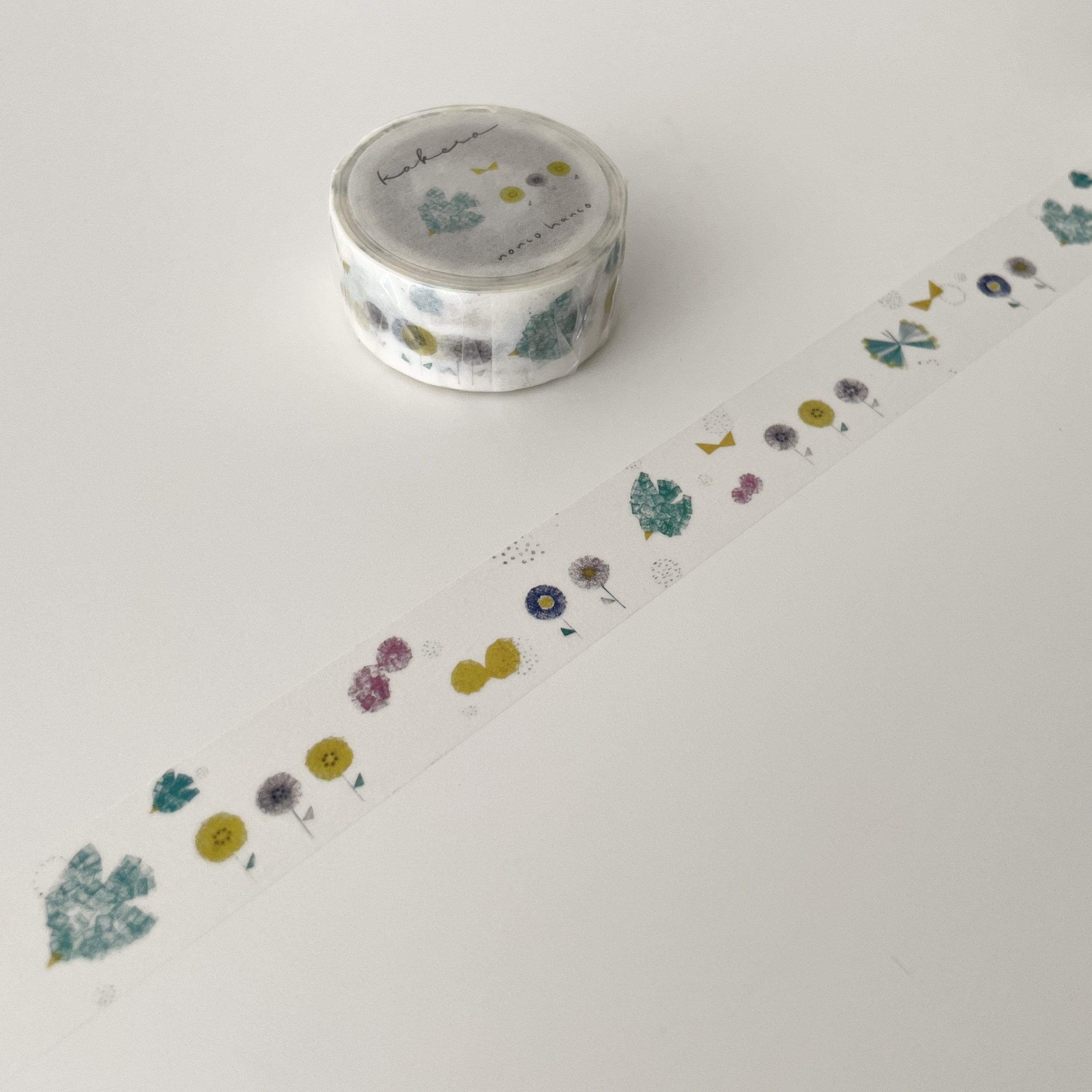 マスキングテープ「kakera」。長くても短くても可愛くなるよう、トリやチョウ、お花のモチーフを散りばめました。