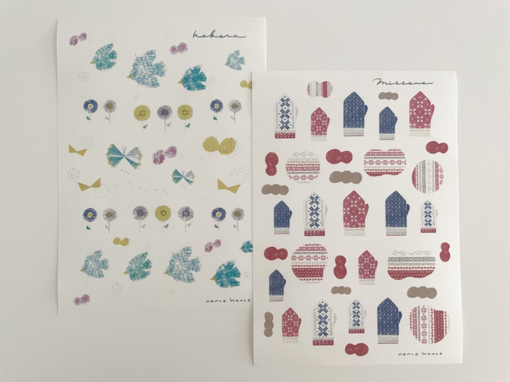 新作マスキングシール。「kakera」「mitten」マスキングテープ素材の透け感が素敵なシールです。
